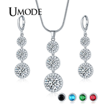 UMODE-Conjunto de collar y pendientes con colgante redondo para mujer, joyería azul, negro, verde, rojo, circonita, oro blanco, AUS0083 2024 - compra barato