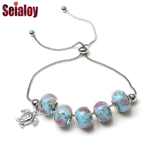 European Fashion Colored Glass Beads Chain Brands Bracelet Quality Turtle Charm Bracelet For Women Original Jewelry Gift 2024 - buy cheap