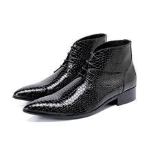 Botines Hombre estilo Europeu impressão de pele de cobra botas militares couro preto ata acima o tornozelo botas homens botas de cowboy dos homens 2024 - compre barato