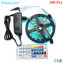 100 Sets SMD 5050 60 LED / M 5M RGB LED Strip Ribbons tape single color IP20 Non waterproof strip+Remote/Switch+3A Power Adapter 2024 - buy cheap