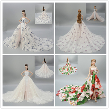 Lindo vestido de casamento de cauda longa com flores coloridas, roupa de festa para 1/6 bjd xinyi fr st barbie boneca, novo 2019 2024 - compre barato