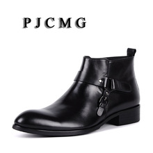 PJCMG/высокое качество; мужские черные/красные ботильоны без шнуровки из водонепроницаемого материала на резиновой подошве в винтажном стиле; мужские деловые ботинки из натуральной кожи в деловом стиле 2024 - купить недорого