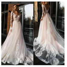 Vestido de novia de encaje elegante, línea A Simple, cuello en V, Sexy, romántico, largo hasta el suelo, 2021 2024 - compra barato