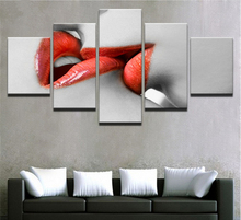 Холст настенные художественные картины HD принты гостиная домашний Декор 5 шт. Женская Красная губная помада картины рамки Красные Губы Поцелуй плакаты 2024 - купить недорого