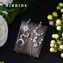 HIBRIDE-pendientes colgantes con forma de estrella y Luna para mujer, aretes de circonia cúbica, regalo de fiesta de compromiso, 2019 E-428 2024 - compra barato