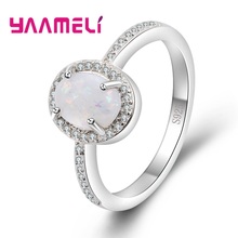 Simple Style Real 925 Sterling Silver Round Opal Crystal Cubic Zirconia Store Finger Rings For Women Bridal Wedding Gift 2024 - buy cheap