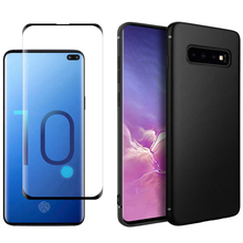 Capa preta macia fosca tpu com vidro temperado para samsung galaxy s10 proteção modelada para telefone s10e s10 plus s10 + 5g 2024 - compre barato