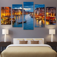 Poster Canvas Painting HD Wall Art Pictures 5 Piece Venice Water City Boat Light Landscape Modern Printing Type Modular Decor 2024 - buy cheap