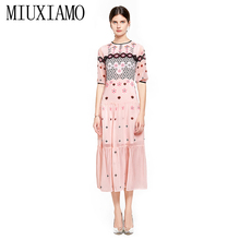 MIUXIMAO-Vestido largo informal de verano para mujer, traje Retro con estampado de flores, color rosa, 2019 2024 - compra barato