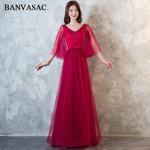 Banvasac-vestido de noite longo com faixa de arco em v, linha 2018, renda, ilusão, manga, costas nuas, festa, baile 2024 - compre barato