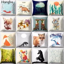 Hongbo 1 Pcs Cartoon Fox Print  Square Throw Pillow Cushion Case Cover for Car Sofa Home Decor 2024 - buy cheap