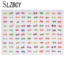 100 pairs/set Women Cute Mix Style Fruits Small Stud Earrings For Girls Child Soft Clay Mini Earring Sets Fashion Jewelry Gift 2024 - buy cheap