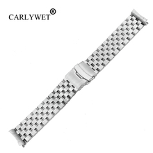 CARLYWET 22mm Silver Hollow Curved End Solid Links Replacement Watch Band Strap Bracelet Double Push Clasp For Seiko 2024 - buy cheap