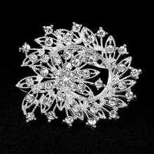 Silver Plated Big Peacock Flower Rhinestone Brooch Pins big Brooches For Women Lapel Pin Collar Tips Hajib Jewelry Gift 2024 - buy cheap