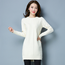 Suéter feminino longo manga comprida caxemira, pulôver feminino casual tricô 2024 - compre barato