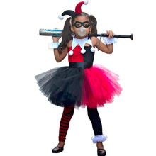 Vestido de halloween meninas, vestido tutu vermelho preto para crianças pequenas, traje cosplay de palhaço para crianças, fantasia de festa de carnaval, bandana joker 2024 - compre barato