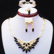 2014 New Fashion African Style DUBAI Gold Color Black Resin And Crystal Flower Jewelry Set Necklace Earring Bracelet Ring 2024 - buy cheap