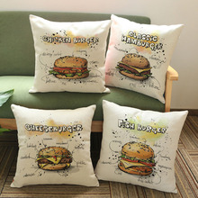 Chicken Fish Burgers Classic Hamburger Cheeseburger Pattern Linen Pillow Case Home Burger Shop Sofa Decoration Cushion Cover 2024 - buy cheap