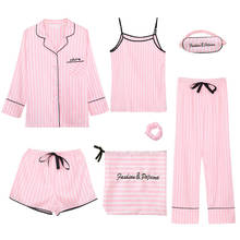 7 Pieces Women Sexy Pajamas Set Robe Pyjamas Short Lingerie Nightwear Autumn Summer Underwear Satin Sleepwear Pajama Long Pant 2024 - buy cheap