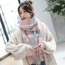 Bufanda de lana a cuadros coreana para mujer, chales cálidos de invierno, grandes capas de Cachemira, Foulard femenino 2024 - compra barato