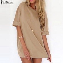 ZANZEA Women Sexy Mini Dress 2021 Summer Ladies Casual Loose Short Sleeve Solid Beach Dresses  Long Tops Vestidos  2024 - buy cheap