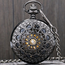 Мужские Механические карманные часы в стиле стимпанк, черные металлические полые ручные часы с цепочкой 30 см, подарок P806C 2024 - купить недорого