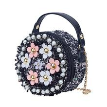 Flower Decoration Girls Bags Fashion Wild Shoulder Bags Portable Round Chain Diagonal Package Stylish Zipper Crossbody Bag 2024 - buy cheap