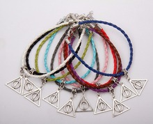 Fashion Jewelry Vintage Silver The Deathly Hallows Charm Multicolor Braided Rope Protection Bracelets Bracelet Women 50pcs E207 2024 - buy cheap
