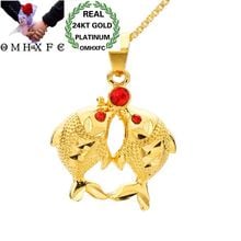 OMHXFC Wholesale European Fashion Woman Unisex Party Birthday Wedding Gift Kiss Fish  Zircon 24KT Real Gold Charm Pendant PN246 2024 - buy cheap