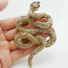 Vintage Snake Animal Pendant Gold-Tone Brooch Pin Brown Austria Crystal Rhinestone 2024 - buy cheap