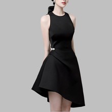 JSXDHK-vestido negro Irregular de pasarela para mujer, vestido de fiesta sin mangas con cuentas, Vestido corto ajustado sin mangas para mujer 2019 2024 - compra barato