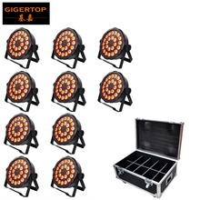 Gigertop 10IN1 Flightcase Pack 24 x 3W Flat Stage Led Par Light RGB 3IN1 Color Mixing 100W Power Slim Housing DMX 7 Channel 2024 - buy cheap