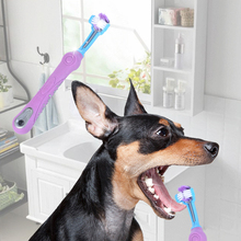 Популярная зубная щетка для домашних животных для чистки зубов с тремя головками, зубная щетка для собак, нескользящая ручка, идеальные средства для ухода за зубами, чистящая пасть 2024 - купить недорого