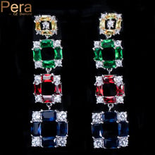 Pera High Quality Big Square Shape Yellow Green Blue Red Crystal Silver Color Long Dangle Earrings For Women Party E156 2024 - buy cheap