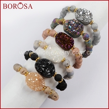 BOROSA 5/6PCS 2019 New Arrival Titanium Rainbow Drusy With 8mm Druzy Beads Bracelet Gems Bangle Jewelry For Women G1561 2024 - buy cheap