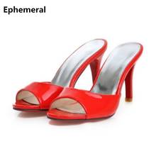 Ladies 8.5cm Super High Heel Shoes Slippers Heels Patent Leather Open Toe Slides Summer Comfortable Red White Larger Size 43-33 2024 - buy cheap