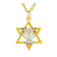 Menorah And Star Of David Pendant Necklace Jewelry Two Tones Rhodium And Gold Color Metal Link Chain 2024 - buy cheap