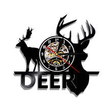  Woodland Deer Hunter Wall Clock Deer Antlers Vinyl Clock Deer Head Wall Art Vintage Design Illuminated Wall Clock 2024 - buy cheap