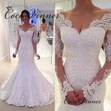 Vestido De Noiva Illusion Back Lace Bride Dress Crystal Beading Long Sleeve Mermaid Wedding Dresses woman Robe De Mariee W0201 2024 - buy cheap