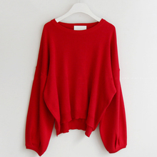 Moda 3 colores suéteres de gran tamaño mujeres Casual sólido cuello redondo suelta manga larga suéteres de punto 2020 rojo Yollow suéter 2024 - compra barato