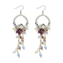 New Women Flower Circle Long Tassel Hook Retro Faux Crystal Beads Ear Drop Jewelry Gift 2024 - buy cheap