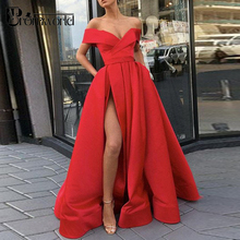Red Prom Dresses 2022 Off the Shoulder High Slit Long Prom Gown with Pockets vestidos de fiesta largos elegantes de gala 2024 - buy cheap