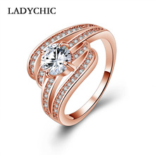 LADYCHIC Elegance Fashion Rose/White Gold Color Zircon Rings for Women Top Quality Angel Wings Ring for Party Engagement LR1048 2024 - buy cheap