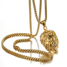 Ожерелье с подвеской в виде золотого льва в стиле панк для мужчин и женщин, украшение в стиле ретро, цепь из нержавеющей стали золотого цвета с кулоном 2024 - купить недорого