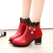 2018 New Autumn Winter Women Boots PU Leather Round Toe Female Ankle Boots Sexy Lace Ladies 6cm High Heels Women Platform Shoes 2024 - buy cheap
