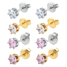 4 Pairs CZ Zircon Crystal Ear Stud Piercing Earring Jewelry 5mm Cubic Zirconia Crown Shaped Studs Earrings 2024 - buy cheap