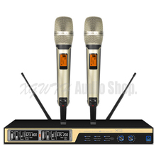 Sistema UHF de 2 canales con micrófono inalámbrico, receptor, 2 auriculares inalámbricos de solapa Lavalier, micrófono dinámico de mano, micrófonos 2024 - compra barato
