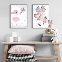 Nordic Minimalist Wall Art Canvas Painting Rabbit Pink Cartoon Posters And Prints Nursery Wall Picture Baby Living Room Unframed 2024 - buy cheap