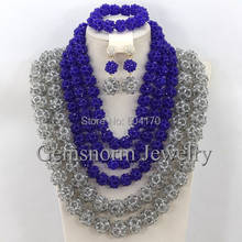 Потрясающий синий/серый нигерийский комплект ювелирных изделий из бисера ручной работы, хрустальные бусы, ожерелье, высокое качество, бесплатная доставка GS771 2024 - купить недорого