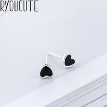 RYOUCUTE Real Silver Color  Black Heart Earrings for Women Female Jewelry Pure Silver Earrings Girls Gift Pendientes 2024 - buy cheap